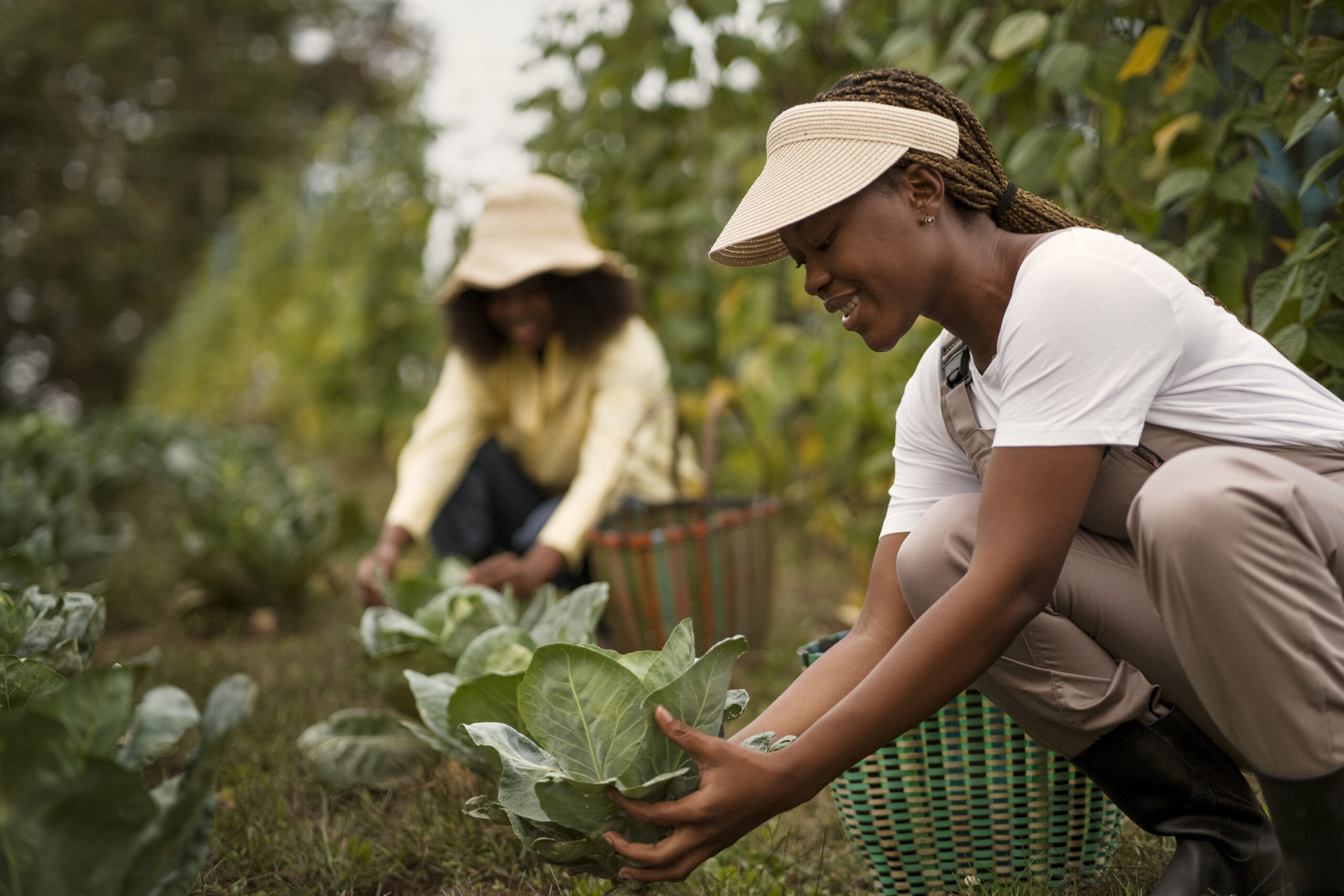 side view women working outdoors